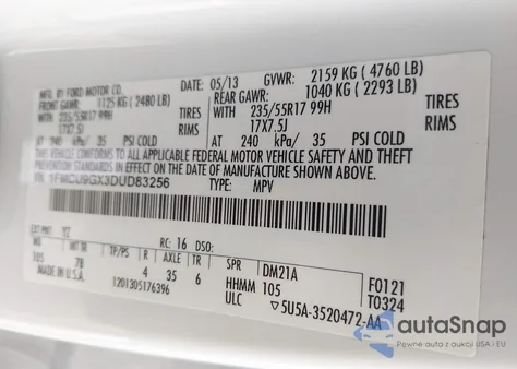 2013 Ford Escape Se from USA, damaged, VIN 1FMCU9GX3DUD83256